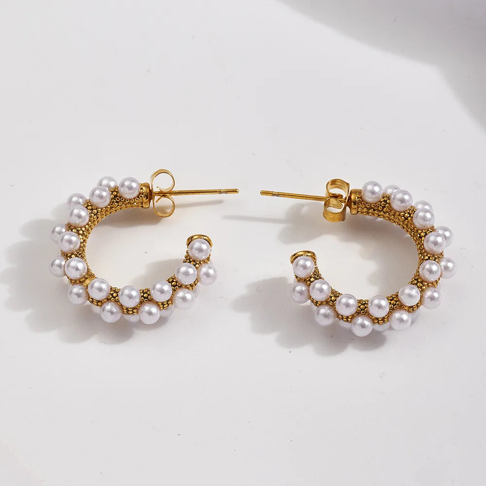 *Σκουλαρίκια επιχρυσωμένο ατσάλι κρίκοι με πέρλες-EA197