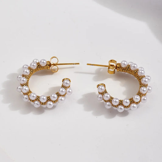 *Σκουλαρίκια επιχρυσωμένο ατσάλι κρίκοι με πέρλες-EA197
