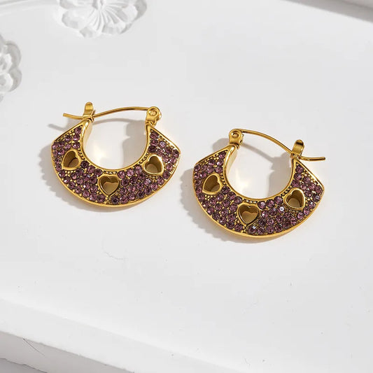 *Σκουλαρίκια ατσάλι με μωβ στρας-EA661