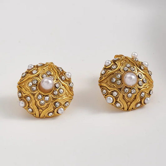 *Σκουλαρίκια ατσάλι με πέρλα και στρας-EA471