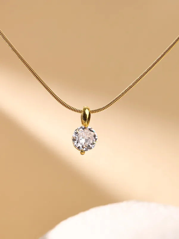 Colier din oțel placat cu aur cu zircon rotund-NE022