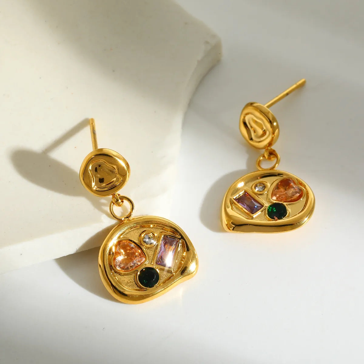 *Σκουλαρίκια επιχρυσωμένο ατσάλι με πολύχρωμα zircon-EA079