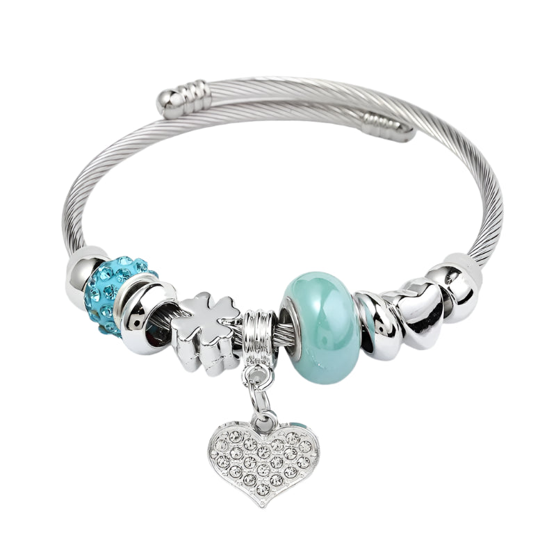 Βραχιόλι ατσάλι με γαλάζια στοιχεία και καρδιά-BR294