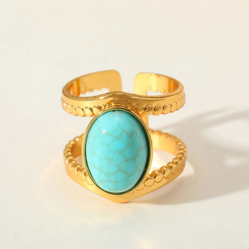 Δαχτυλίδι ατσάλινο χρυσό με τιρκουάζ πέτρα- w567