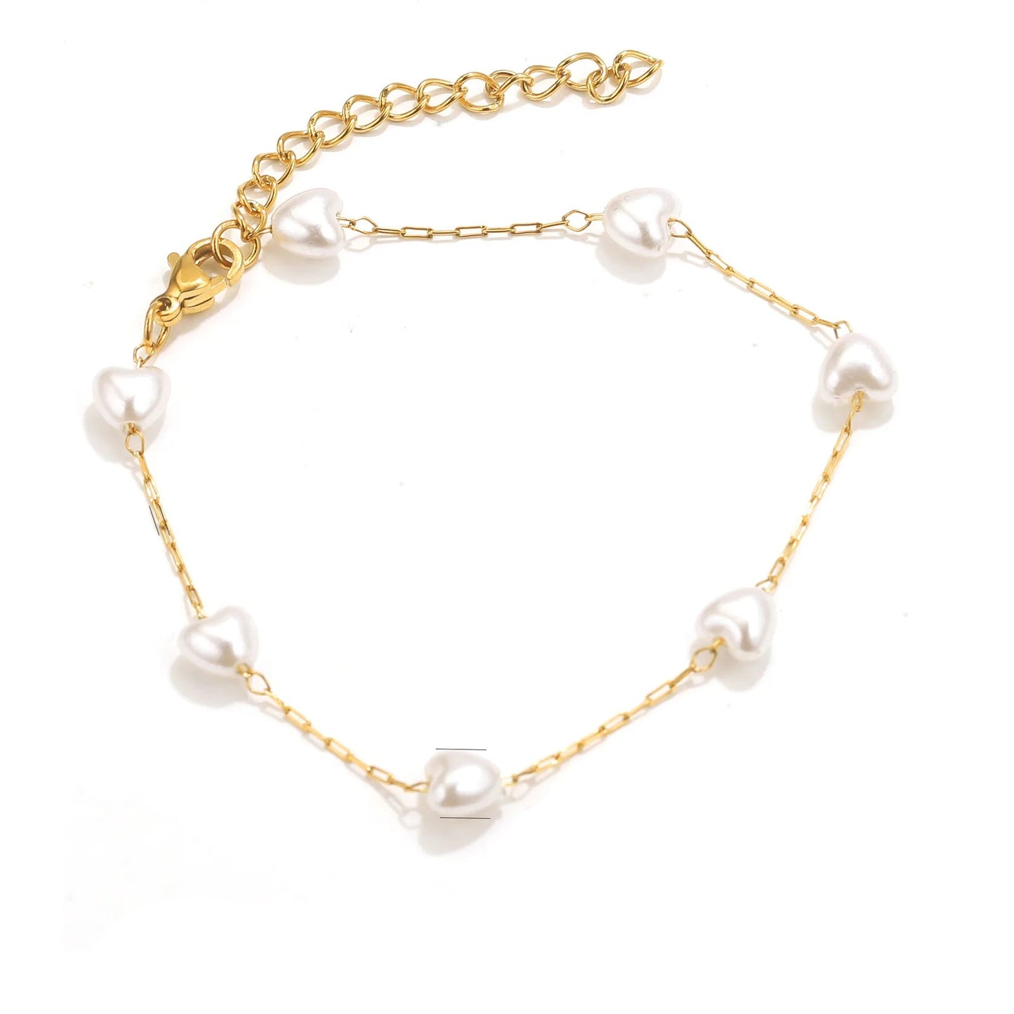 Βραχιόλι χρυσό ατσάλι με καρδιές πέρλες-BR214