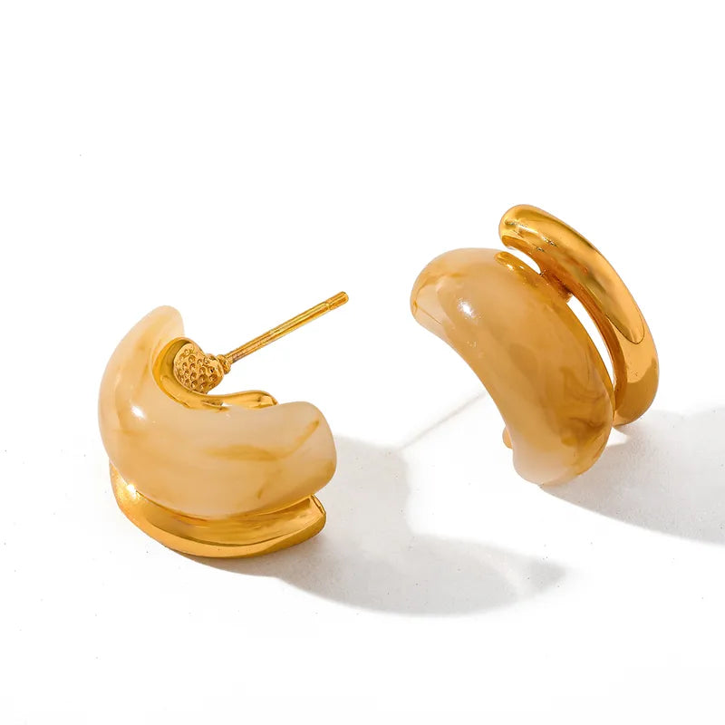 Gold steel earrings with caramel-ea050