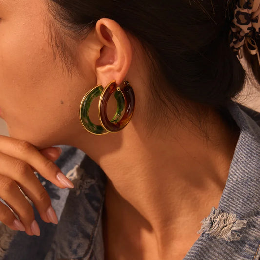 *Σκουλαρίκια ατσάλι με πράσινη ρητίνη-EA261