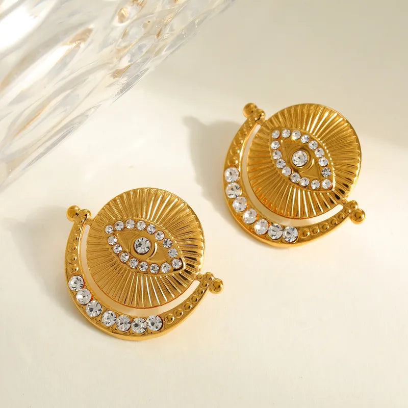 Earrings gilded steel with zircon eyes-ea328