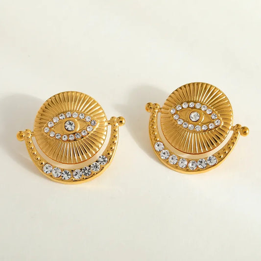 Earrings gilded steel with zircon eyes-ea328