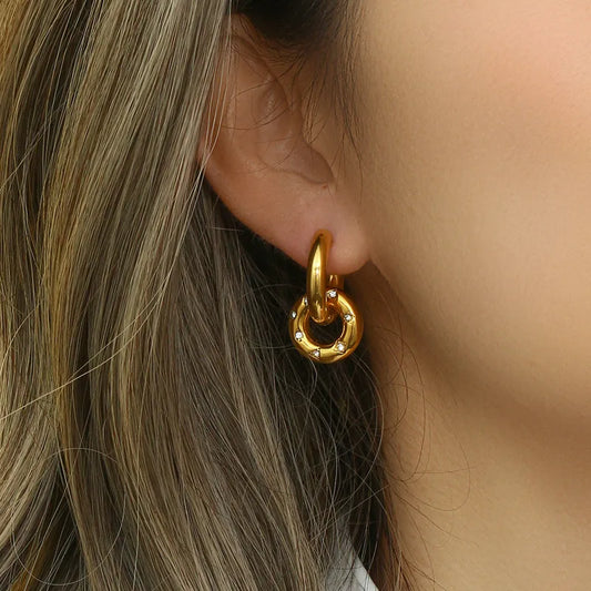 Earrings gilded steel rings with zircon-ea228