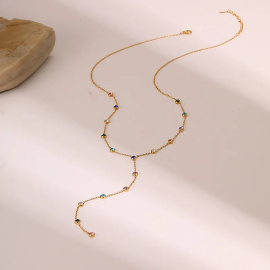 Colier din oțel placat cu aur cu zircon colorat-NE379