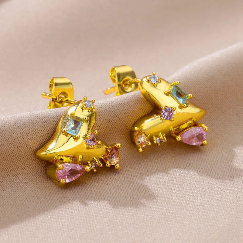 *Σκουλαρίκια επιχρυσωμένο ατσάλι καρδιές με zircon-EA356