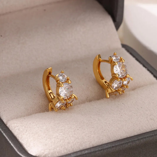 Cercei cerc din oțel placat cu aur cu zircon -EA359