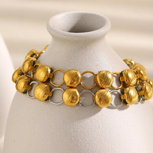 Bratara din otel placat cu aur cu zale din argint-BR170