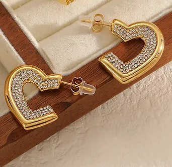 Σκουλαρίκια επιχρυσωμένο ατσάλι μισή καρδιά και στρας-EA340