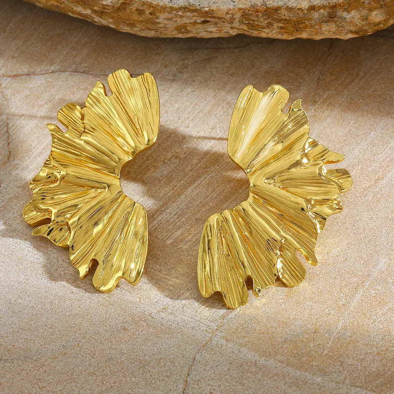 Cercei Crinkle din oțel placat cu aur-EA253