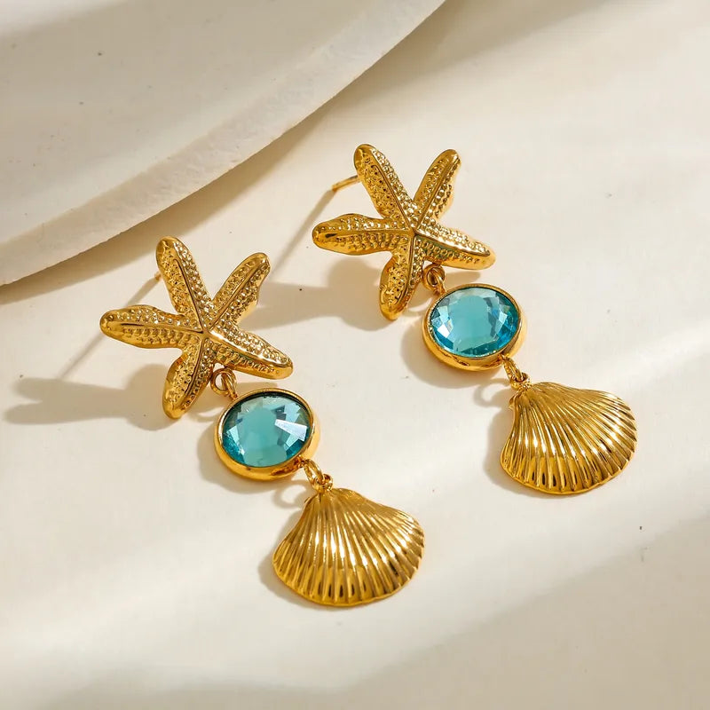 Σκουλαρίκια επιχρυσωμένο ατσάλι με γαλάζιο zircon - EA793