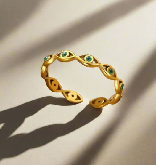 Ring Golding Glazed Eyes with Green Zircon-R211