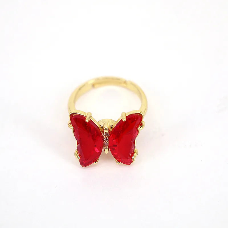 Bague en laiton avec papillon rouge - w074