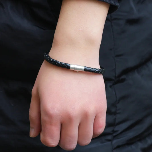 Bracelet Single Black Synthetic Leather-BR041