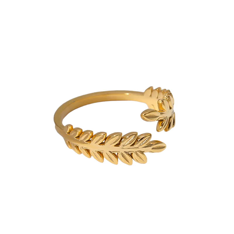 Steel ring with gold leaves - R041