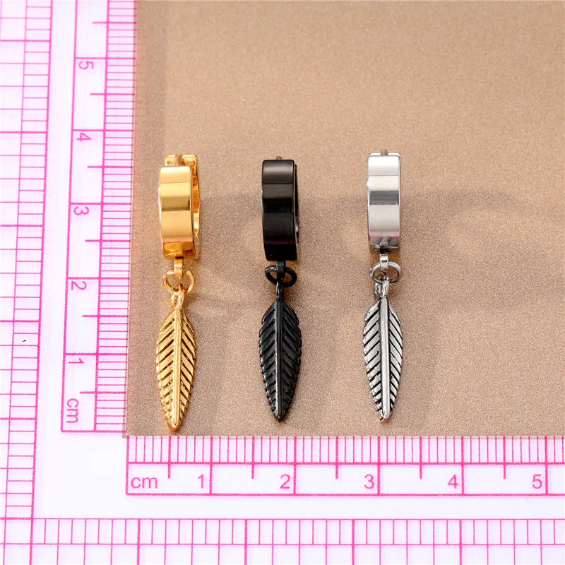 *Μονό σκουλαρίκι ατσάλι ασημί φύλλο 1 τεμάχιο -EA029