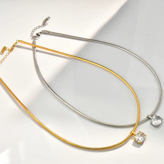 Κολιέ επιχρυσωμένο ατσάλι με μεγάλο zircon-NE179