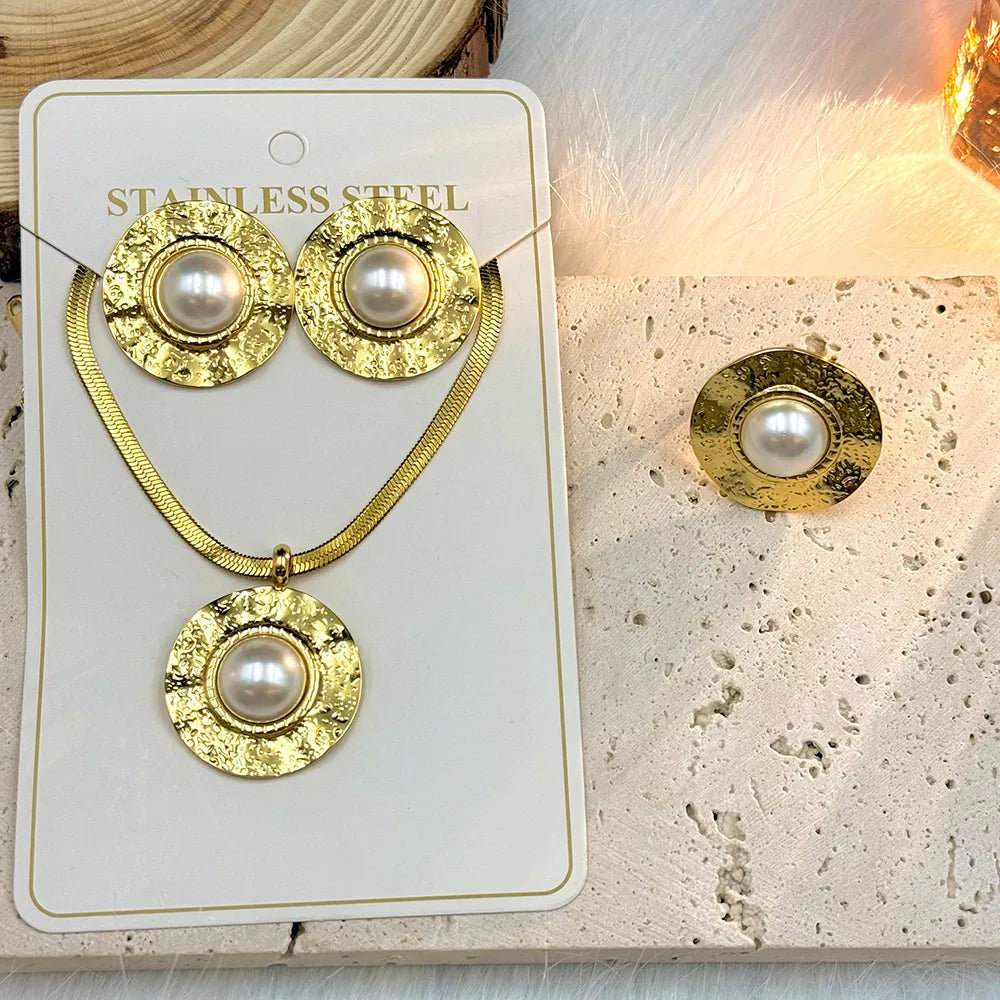 Σετ επιχρυσωμένο ατσάλι κολιέ σκουλαρίκια και δαχτυλίδι -SET046