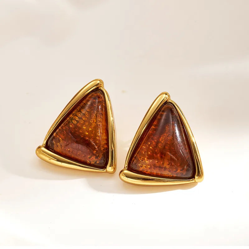 Σκουλαρίκια επιχρυσωμένο ατσάλι καφέ τρίγωνα - EA652