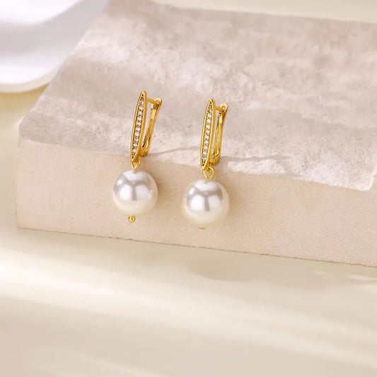 Earrings gilded steel with pearls and rhinestones-ea604