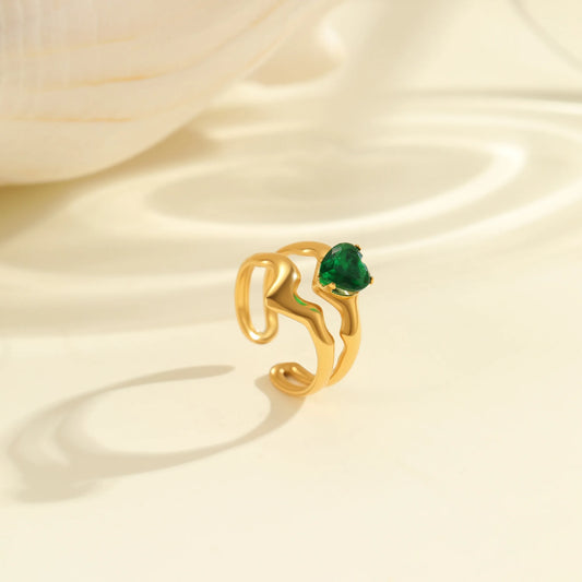 Δαχτυλίδι επιχρυσωμένο ατσάλι με πράσινο zircon-R173