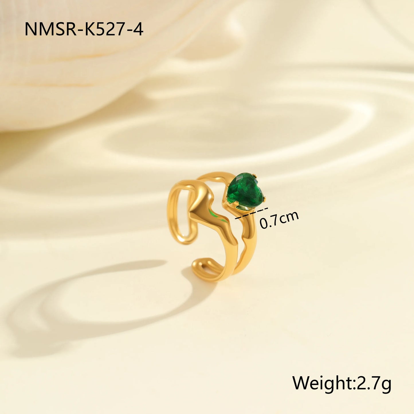 Δαχτυλίδι επιχρυσωμένο ατσάλι με πράσινο zircon-R173