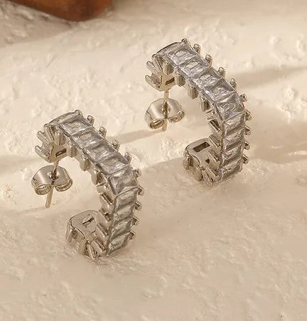 Σκουλαρίκια ατσάλι κρίκοι με zircon-EA478