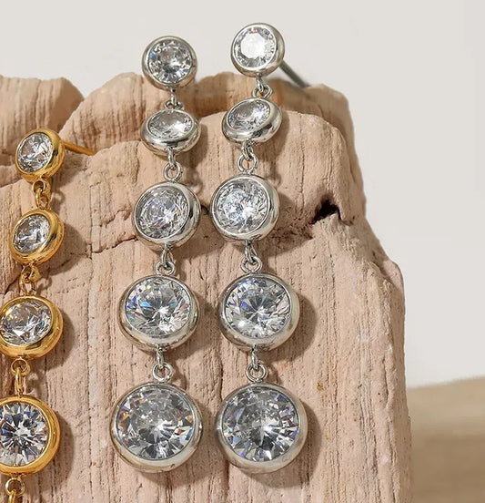 Σκουλαρίκια ατσάλι μακρύ με zircon-EA629