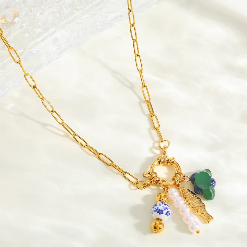 Colier din oțel placat cu aur cu peștișor - NE749