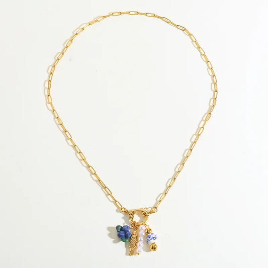 Colier din oțel placat cu aur cu peștișor - NE749