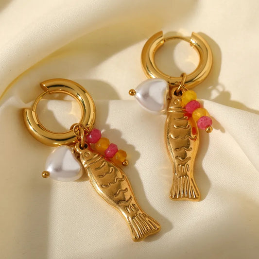 Σκουλαρίκια επιχρυσωμένο ατσάλι ψαράκια - EA780