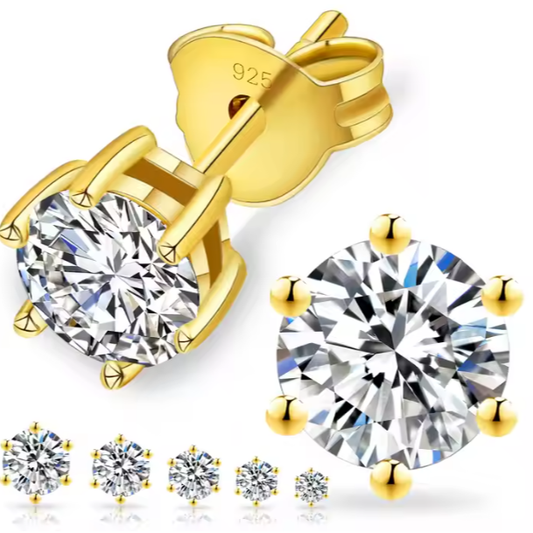 Σκουλαρίκια επιχρυσωμένο ασήμι S925 με στρόγγυλο zircon-EA037