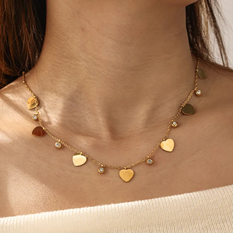 Κολιέ επιχρυσωμένο ατσάλι με καρδιές-NE154