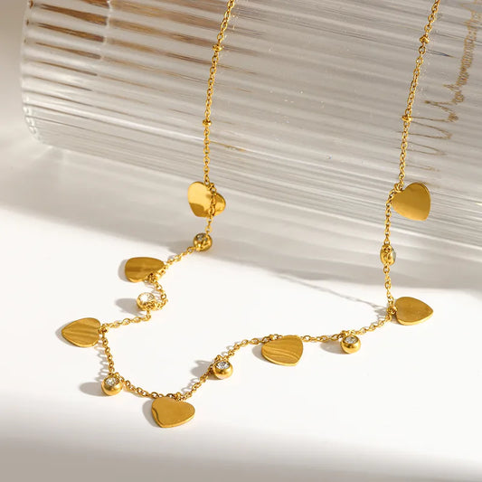 Κολιέ επιχρυσωμένο ατσάλι με καρδιές-NE154