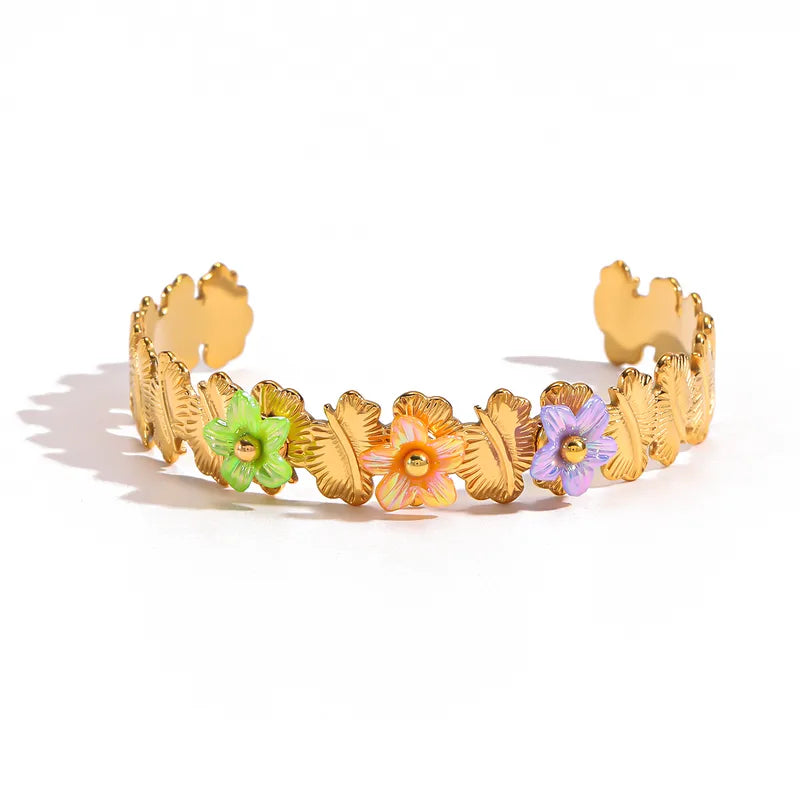 Steel bracelet with colorful flowers - BR251
