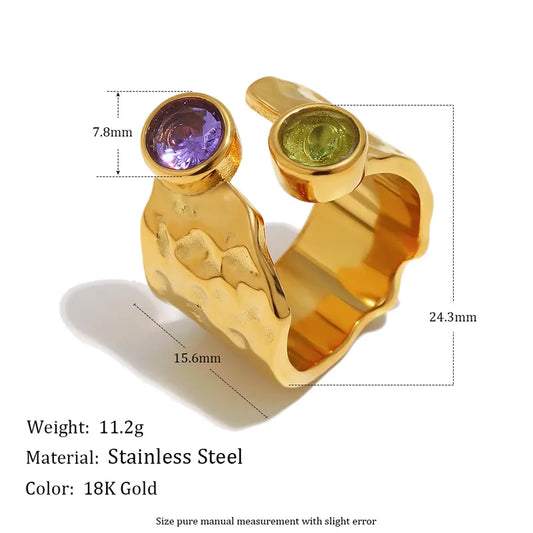 Δαχτυλίδι ατσάλι με πράσινο και μωβ zircon - R178
