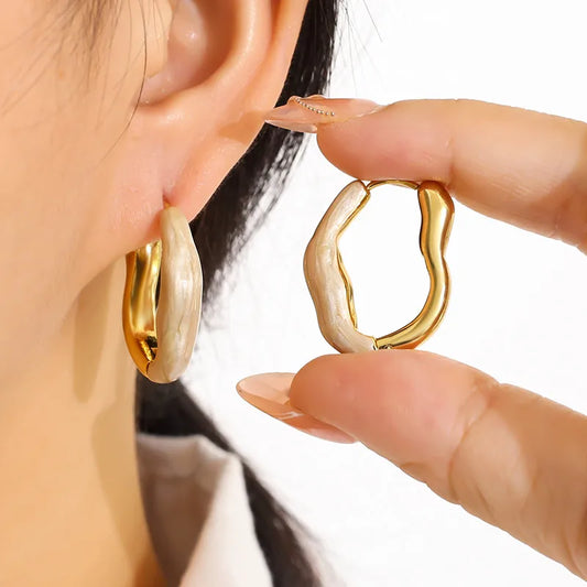 Σκουλαρίκια ατσάλι κρίκοι με λευκό-EA421