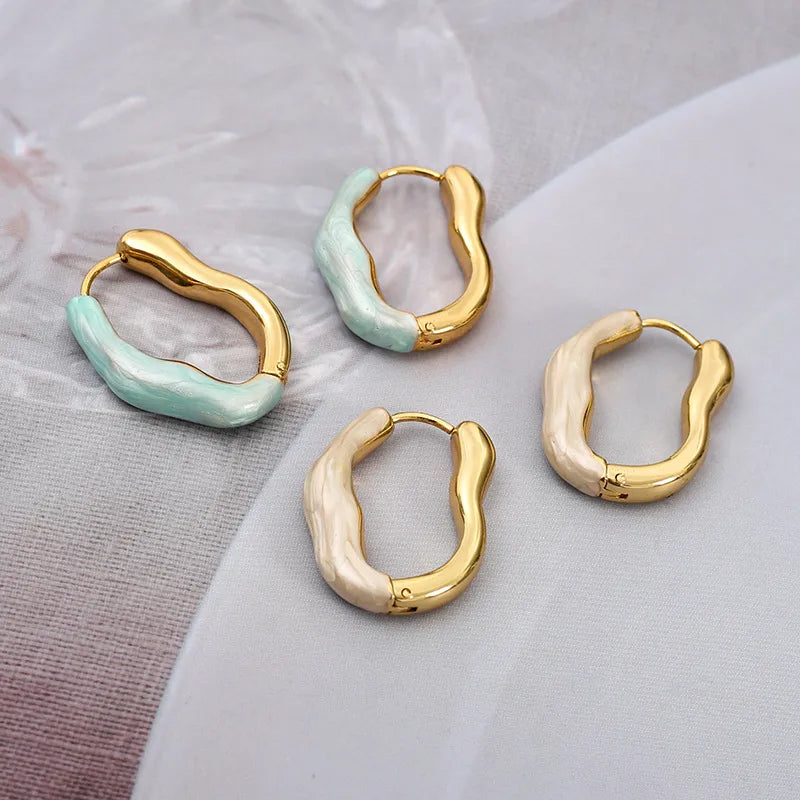 Σκουλαρίκια ατσάλι κρίκοι με λευκό-EA421