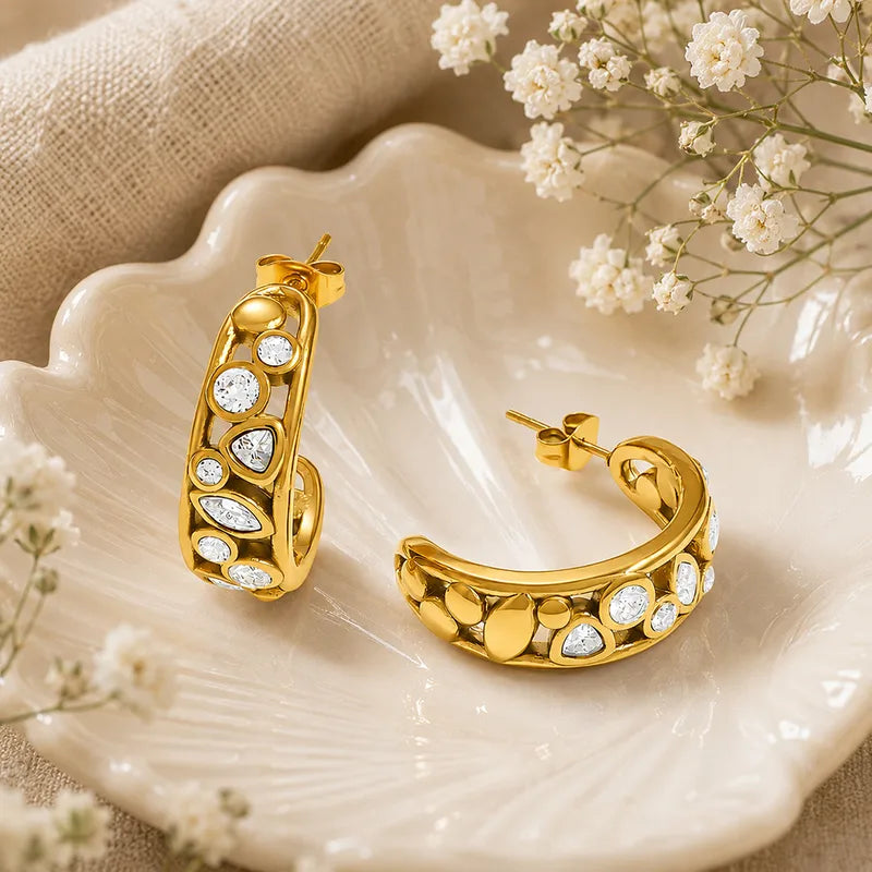 Pendientes aros de acero con circonitas - EA342