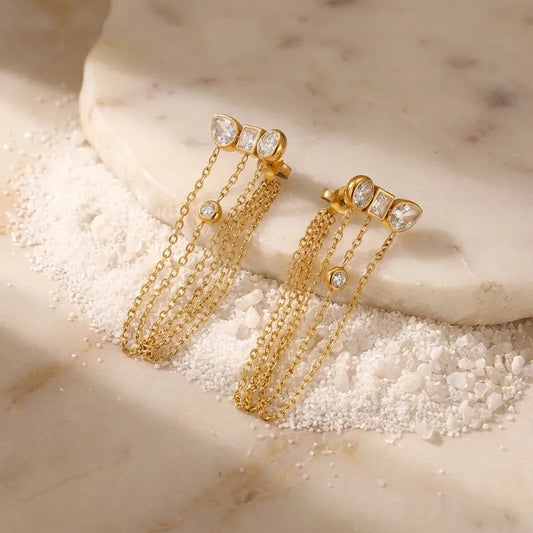 Pendientes de acero con cadena colgante y circonitas - EA518
