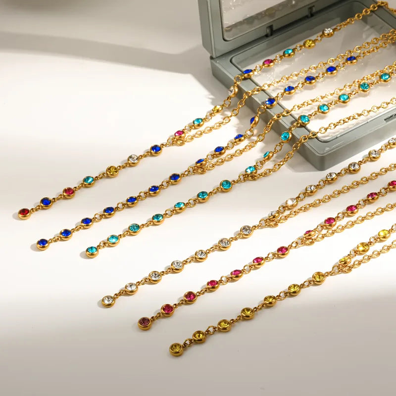 Steel necklace with colored zircons in 6 colors - NE060