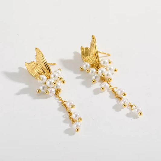 Steel shell earrings white with pearl - EA756