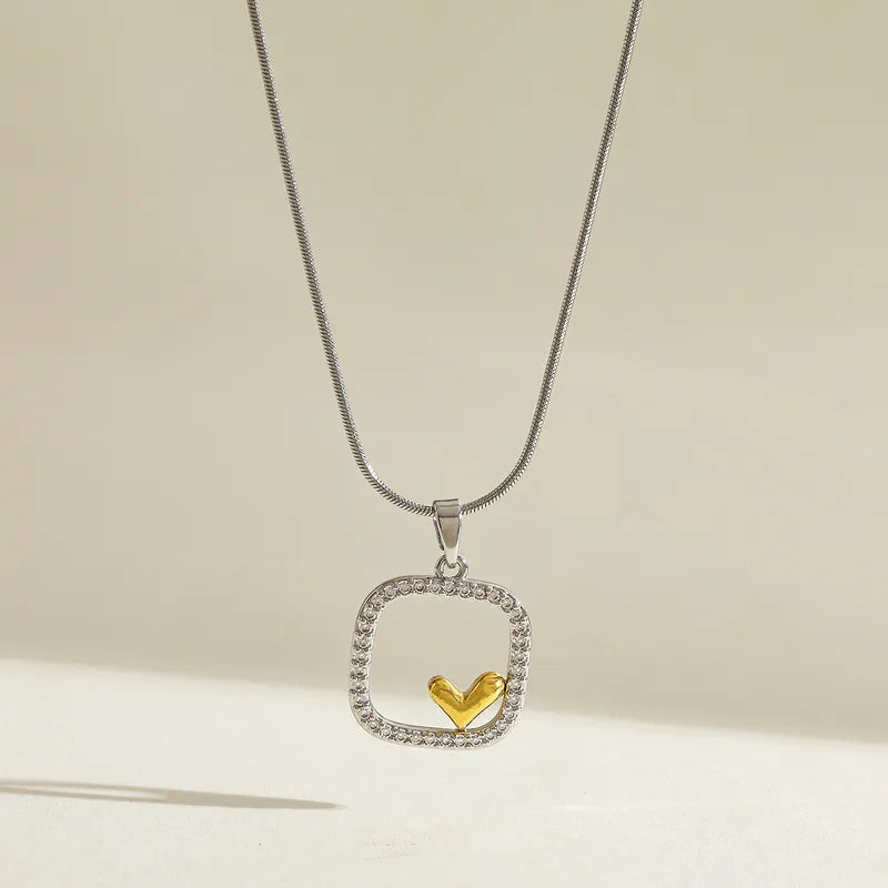 Zircon steel necklace and heart-ne018