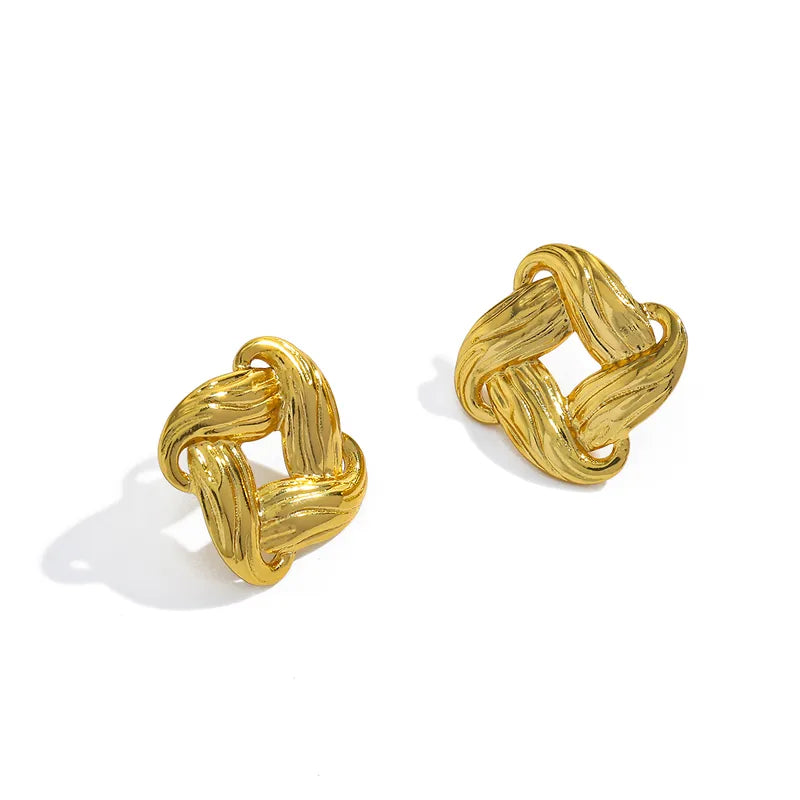 Σκουλαρίκια χρυσό ατσάλι πλεγμένο τετράγωνο-EA578